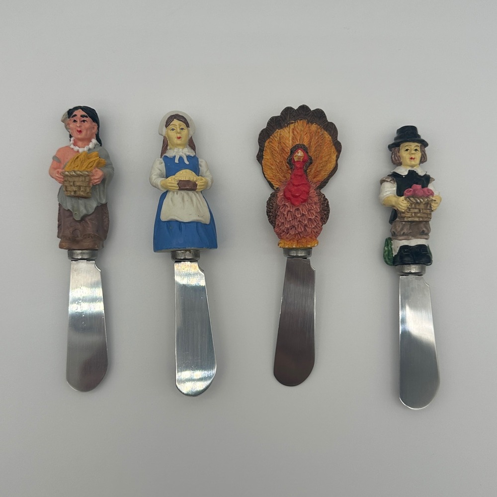 Boston Warehouse Thanksgiving Spreaders Set of 4 Turkey Pilgrim Stainless Steel